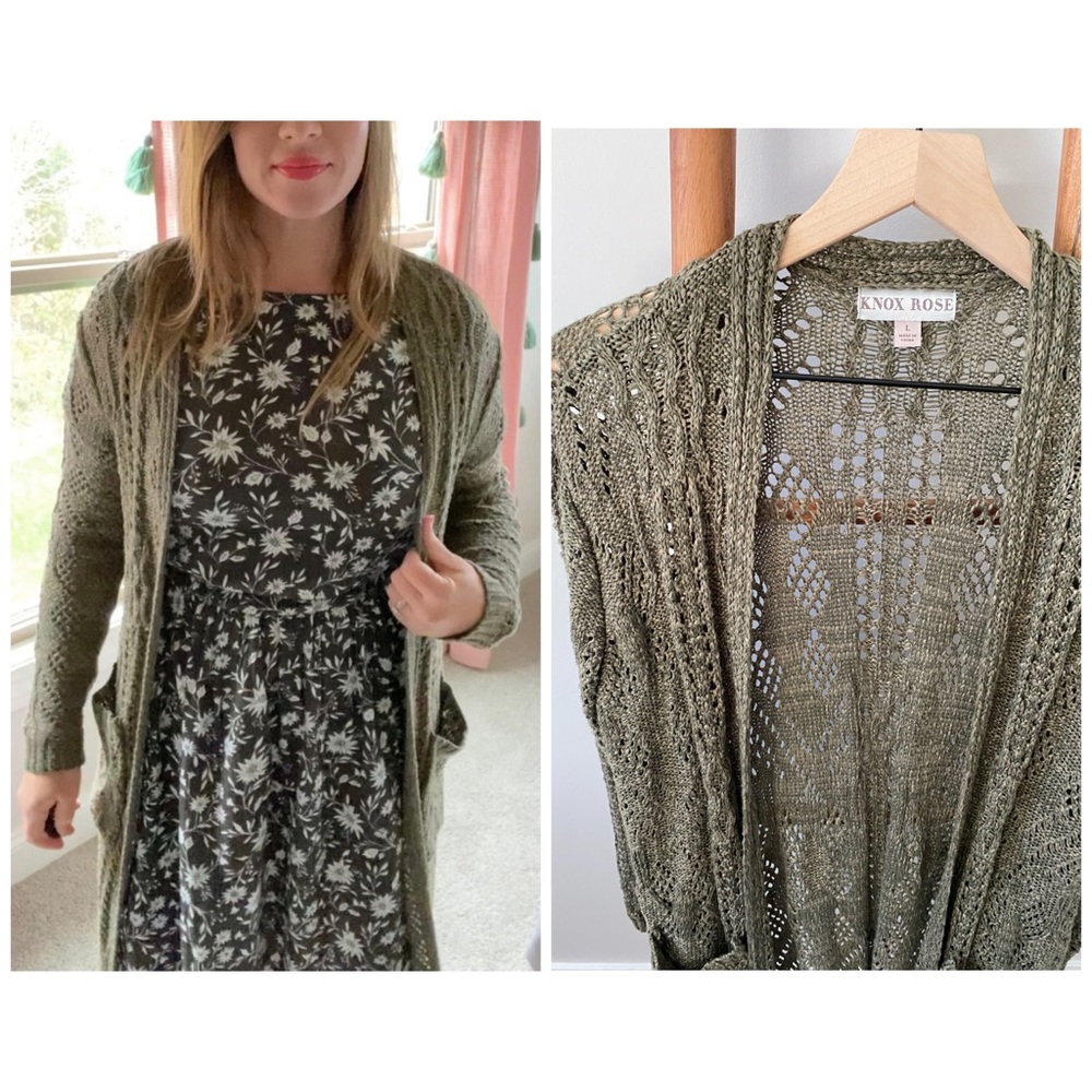 Knox Rose Mossy Green Long Cardigan L